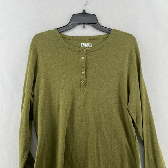 Duluth Trading Co T-Shirt Men's Sz L Green Plain 5-Button Henley Long Sleeve - Picture 6 of 11